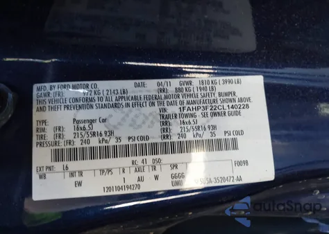 2012 Ford Focus Se z USA, uszkodzony, nr VIN 1FAHP3F22CL140228
